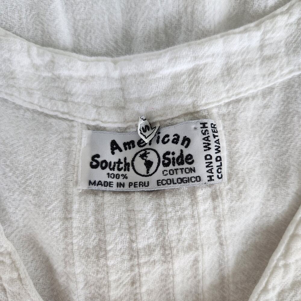 Vintage 90s White Cotton Tunic Blouse Crochet Heart Trim Cottagecore Boho XS S - Picture 5 of 6